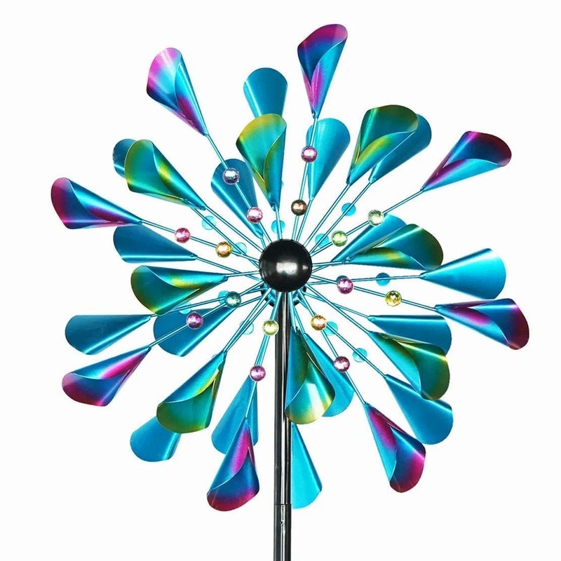 DECOROCA Kinetic Wind Spinners Outdoor - Large Metal Wind Sculptures & Spinners Yard Patio Lawn Garden Decorations, Windmill Clearance with Stable Metal Stake(Peacock-Blue) - Image 1